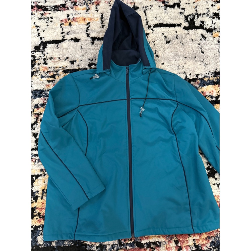 Totes Womens 2XL Teal Blue Water Resistant Fleece Lined Hooded Softshell Jacket